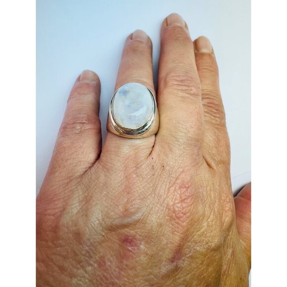 Vintage Estate Sterling Silver 925 Large Oval Moonstone Ring Size 9 Chunky - Picture 6 of 10